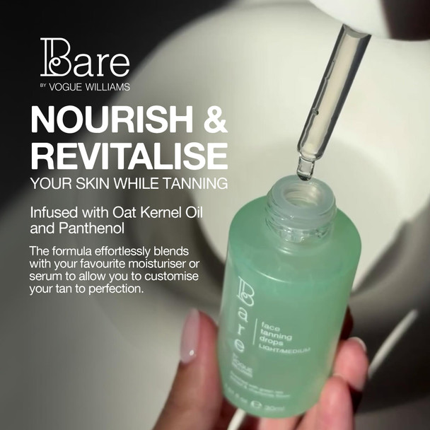 Bare By Vogue Face Tanning Drops - Light/Medium Customisable Sun-Kissed Glow - Infused with Green Tea Chamomile and Pomegranate Extract - For Smooth Hydrating & Radiant Skin (30ml)