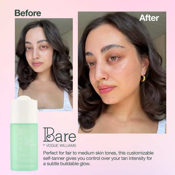 Bare By Vogue Face Tanning Drops - Light/Medium Customisable Sun-Kissed Glow - Infused with Green Tea Chamomile and Pomegranate Extract - For Smooth Hydrating & Radiant Skin (30ml)