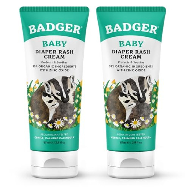 Badger Diaper Cream 99% Organic Diaper Rash Cream For Baby Zinc Oxide Ointment W/Soothing Calendula Cream For Sensitive Baby Skin 2.9 Fl Oz