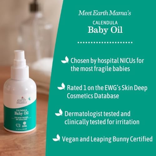 Earth Mama Calendula Baby Oil Massage Oil For born Skin Care Dry Skin & Scalp Moisturizer Fragrance 4-Fluid Ounce