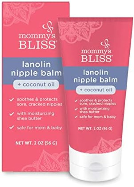 Mommy'S Bliss Lanolin Nipple Balm Breastfeeding Cream With Coconut Oil & Shea Butter Soothing Cream For Sore Cracked Nipples Safe For Nursing Babies Flavorless 2 Oz