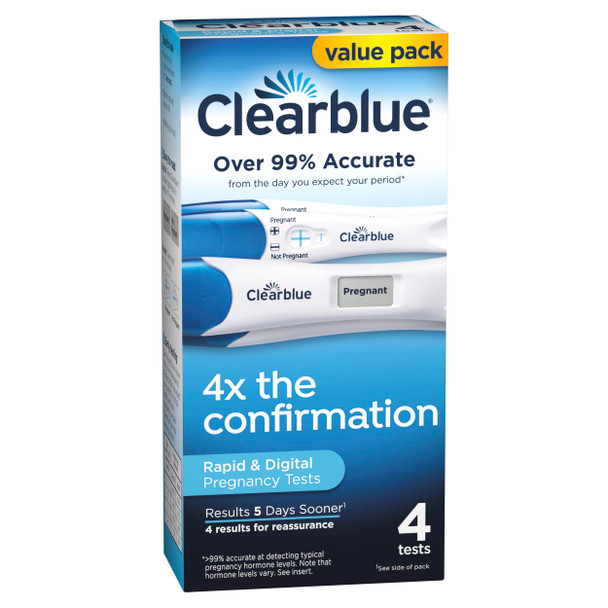 Clearblue Pregnancy Test Combo Pack 4ct - Digital with Smart Countdown & Rapid Detection - Value Pack