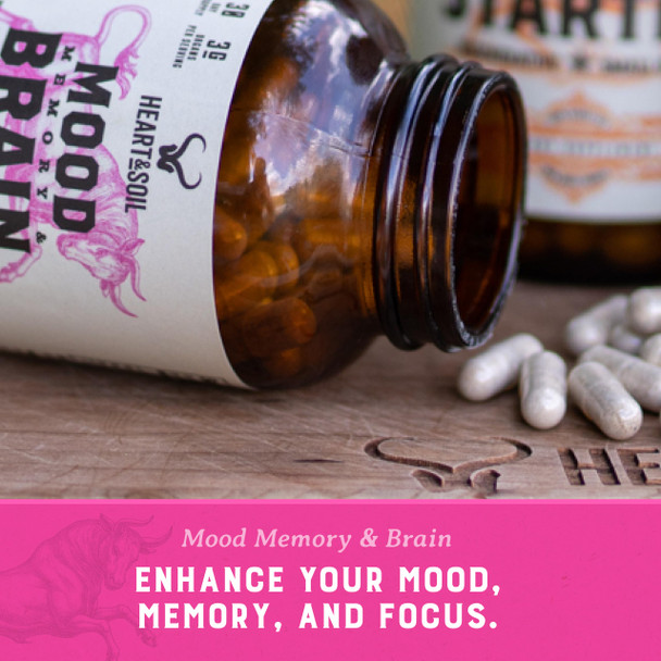 HEART & SOIL Grass Fed Beef Brain Supplement – 3000mg Brain Supplements for Memory and Focus with DHA EPA Choline B12 Folate Riboflavin Selenium & Copper - Non-GMO Allergen-Free - 180 Capsules