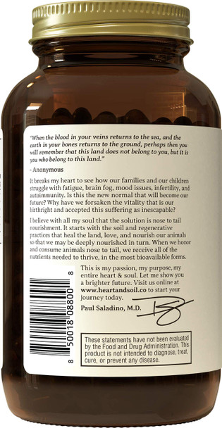 HEART & SOIL - Grass-Fed Bone Marrow and Beef Liver Supplement – 3000mg Desiccated Organ Blend for Mood Bone Joint Tissue Skin Health - Non-GMO Allergen-Free – 180 Capsules