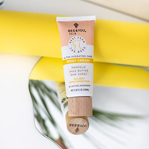 Bee And You Ultra Hydrating Body Cream Moisturizer Shea Butter Argan Oil Vitamin B5 Raw Honey And Propolis Extract 100% Natural Fast Absorbing Skin Care 3.38 Fl. Oz