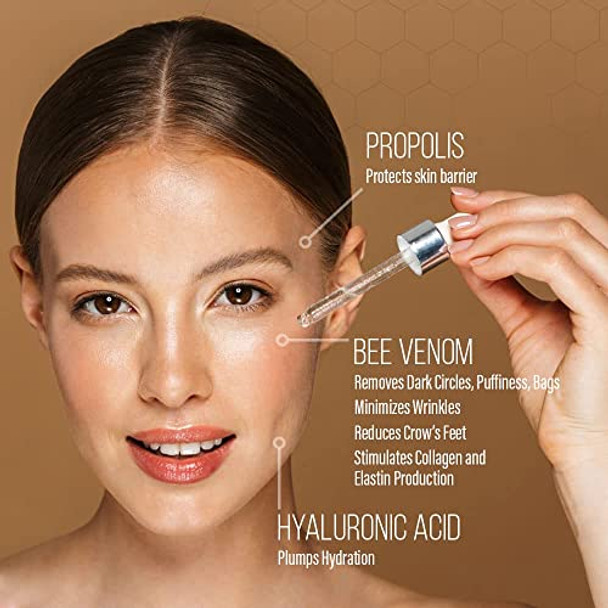 Bee And You Eye Serum Anti Aging Anti Wrinkle Serum 100% Natural With Bee Venom Propolis Extract Raw Honey Hyaluronic Acid For Dark Circles Under Eye Treatment And Puffiness Skin Care 15Ml
