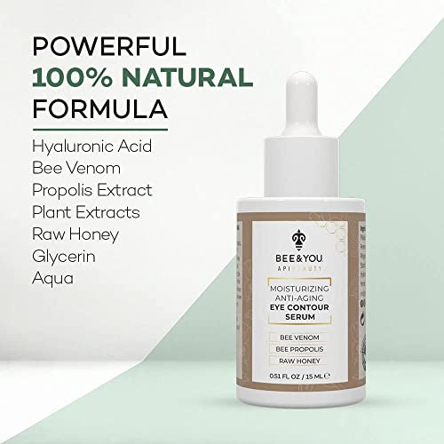Bee And You Eye Serum Anti Aging Anti Wrinkle Serum 100% Natural With Bee Venom Propolis Extract Raw Honey Hyaluronic Acid For Dark Circles Under Eye Treatment And Puffiness Skin Care 15Ml