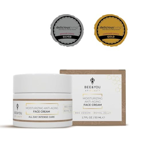 Bee And You Bee Venom Cream Hydrating Moisturizing Anti Aging Anti Wrinkle Face Cream Fine Lines And Wrinkles Skin Care Royal Jelly Propolis Extract Vitamin B5 E Shea Butter 1.7 Oz