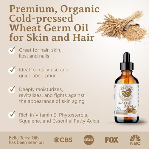 Bella Terra Oils - Organic Wheat Germ Oil 4Oz - A Symphony Of Vitamin E & C Pure Essence Of Face Oil Dive Into Natural Glow & Suppleness
