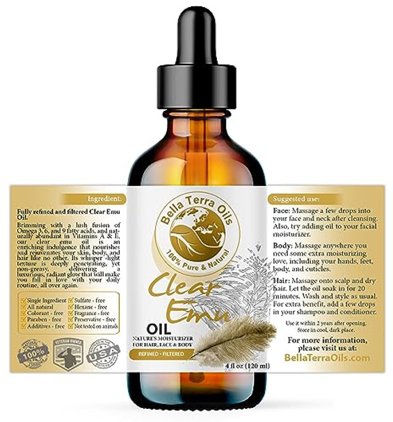 Bella Terra Oils - Clear Emu Oil 4Oz - Inspired By Nature'S Perfection High In Omega-3 & Omega-6 Acids Skin'S Best Companion For Moisturization Bella Terra Oils - Clear Emu Oil 4Oz - Inspired By Nature'S Perfection High In Omega-3 & Omega-6 Acids Skin'S Best Companion For Moisturization