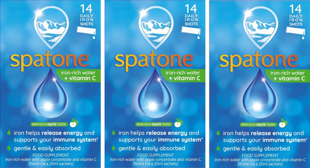 Spatone Natural Liquid Iron Supplement Apple Flavour With Vitamin C 14 Sachets 3 Pack