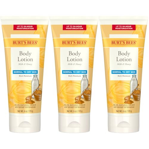 Burt'S Bees Body Lotion With Milk And Honey Moisturizing Lotion For Normal To Dry Skin 98.6 Percent Natural Origin Skin Care 6 Oz. Bottle (3-Pack)