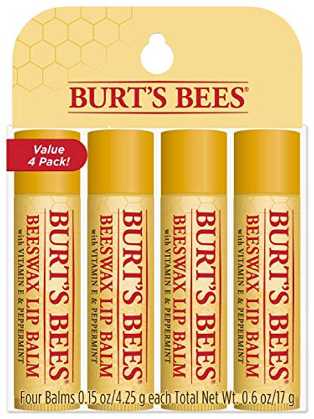 Burt'S Bees Lip Balm Stocking Stuffers Moisturizing Lip Care Holiday 100% Natural Original Beeswax With Vitamin E & Peppermint Oil (4 Pack)