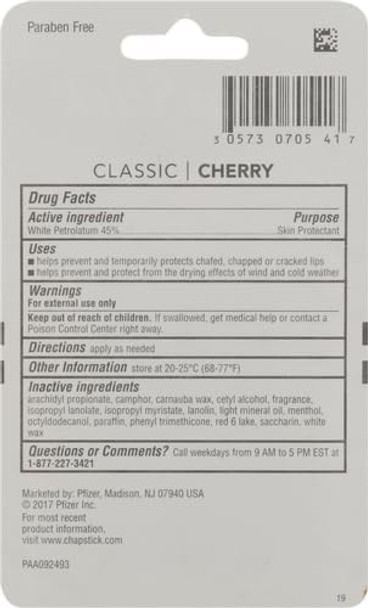 Chapstick Classic Skin Protectant Flavored Lip Balm Tube Cherry Flavor 0.15 Ounce (Pack Of 3)