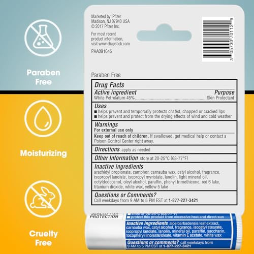 Chapstick Classic Original Lip Balm – Moisturizing Lip Care For Dry Cracked Lips 0.15 Oz Ea
