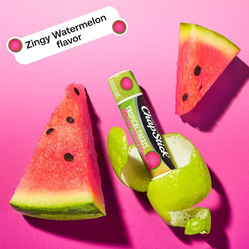 Chapstick Lip Care Set Tropical Treats Collection 3-Pack (9 Sticks Total) – Electric Tangerine Fizzy Grape & Zingy Watermelon Lip Balm 0.15 Oz Ea