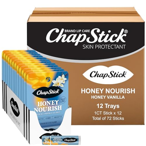 Chapstick Bulk Lip Balm Honey Nourish Moisturizing Fomula With Shea Butter And Avocado Butter Vitamin E Honey Vanilla Flavor Lip Care Tubes 0.15 Oz 72 Ct Case