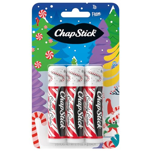 Chapstick Lip Balm Candy Cane 3-Count – Fresh & Minty Lip Moisturizer Stocking Stuffer 0.15 Oz Ea