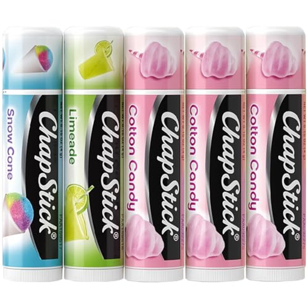 Chapstick Lip Balm Vacation Getaway Collection (Snow Cone Limeade And Cotton Candy) + 2 Cotton Candy 0.15 Oz Ea (5 Piece Set)