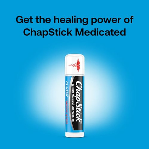 Chapstick Classic Medicated Lip Balm 3-Pack – External Analgesic Skin Protectant For Dry Lips & Cold Sore Pain Relief 0.15 Oz Ea