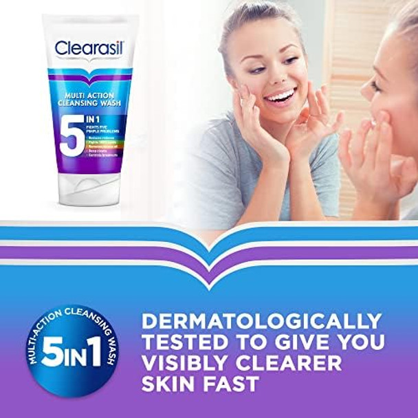 Clearasil 5-In-1 Face Wash 150 Ml Salicylic Acid Cleanser For Acne Blackheads Anti-Redness Spot Treatment Reduces Pimples Clears Skin Effective Skincare Solution Clearasil 5-In-1 Face Wash 150 Ml Salicylic Acid Cleanser For Acne Blackheads Anti-Redness Spot Treatment Reduces Pimples Clears Skin Effective Skincare Solution