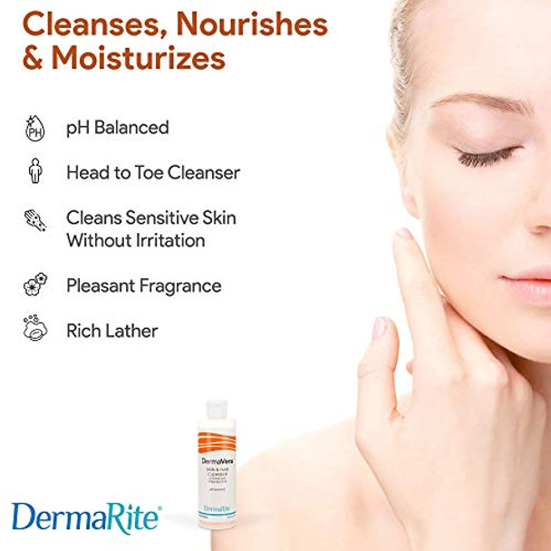 Dermarite Dermavera Skin & Hair Cleanser - Shampoo And Body Wash With Moisturizing Shea Butter Ph Balanced - 7.5 Oz. 6 Count