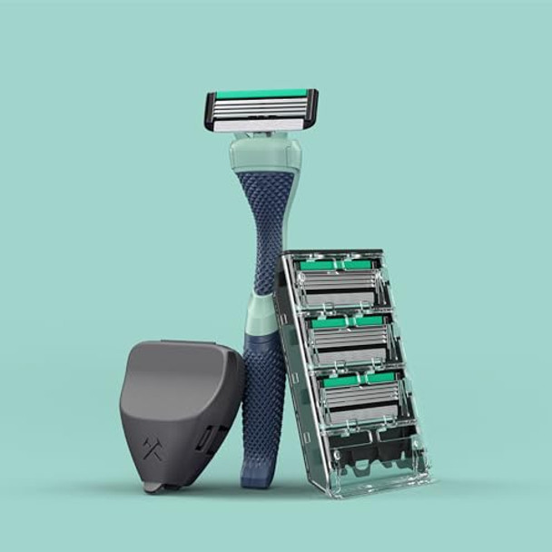 Dollar Shave Club Acne Friendly Shave Set 4 Refill Cartridges With Sliptech(Tm) Guardbar 1 Handle 1 Razor Cover