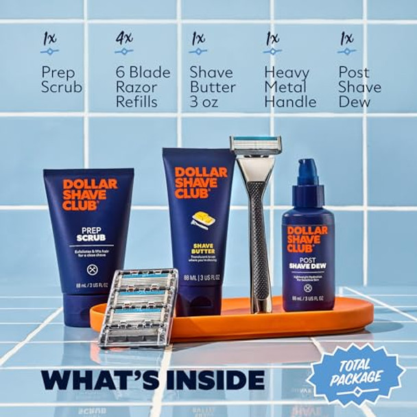 Dollar Shave Club Ultimate Set 4 Swift Rinse Refill Cartridges 1 Handle 1 Prep Scrub 3 Oz 1 Shave Cream 6 Oz 1 Post Shave Dew 3.4 Oz