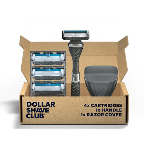 Dollar Shave Club 6-Blade Travel Shaving Kit With Diamond Grip Club Series Razor Handle 4 Cartridges And Cover Plus 8 Count 6 Blade Razor Refills