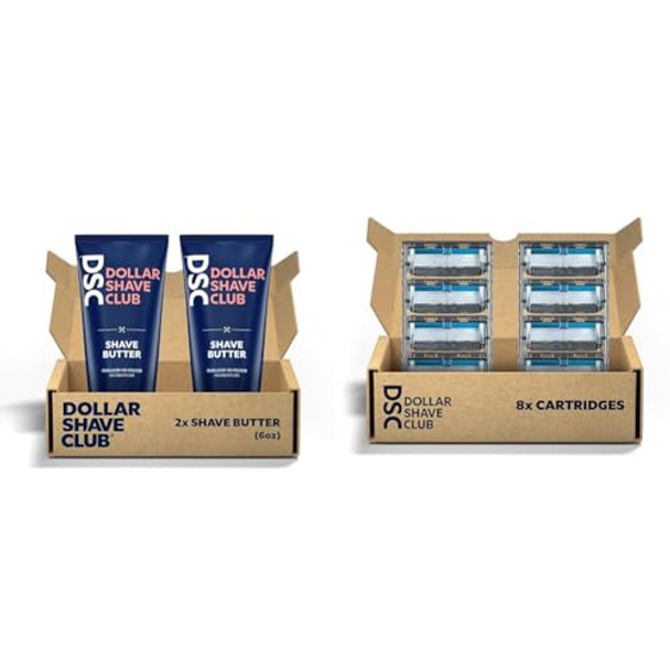 Dollar Shave Club Butter For Sensitive Skin A Translucent Shaving Cream & Gel Alternative & 8 Count 6 Blade Razor Refills With Built-In Trimmer