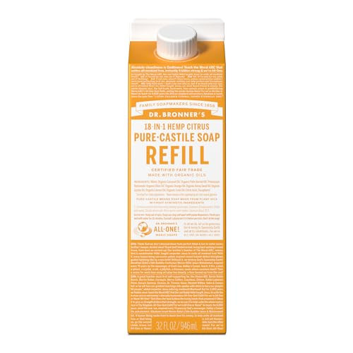 Dr. Bronner'S - Pure-Castile Liquid Soap Refill 82% Less Plastic Per Quart Made With Organic Oils 18-In-1 Uses For Face Body Hand Soap Refill Hair Laundry Pets & Dishes (32Oz Citrus)