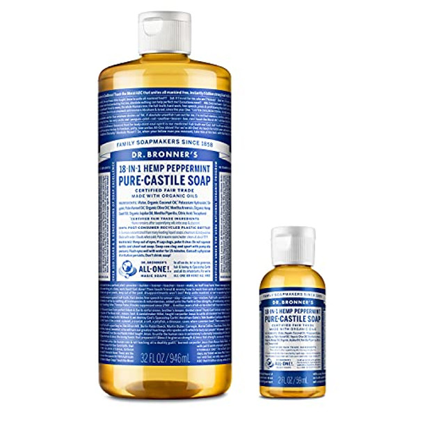 Dr. Bronner'S - Pure-Castile Liquid Soap (Peppermint 32 Ounce And 2Oz Bundle) - Made With Organic Oils 18-In-1 Uses: Face Body Hair Laundry Pets & Dishes Concentrated Vegan Non-Gmo Dr. Bronner'S - Pure-Castile Liquid Soap (Peppermint 32 Ounce And 2Oz Bundle) - Made With Organic Oils 18-In-1 Uses: Face Body Hair Laundry Pets & Dishes Concentrated Vegan Non-Gmo