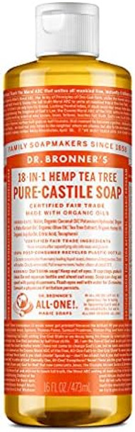 Dr. Bronner'S - Pure-Castile Liquid Soap (Tea Tree 16 Ounce) - Made With Organic Oils 18-In-1 Uses: Acne-Prone Skin Dandruff Laundry Pets And Dishes Concentrated Vegan Non-Gmo