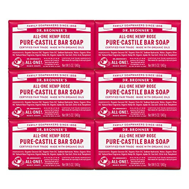 Dr. Bronner'S - Pure-Castile Bar Soap (Rose 5 Ounce 2-Pack) - Made With Organic Oils For Face Body And Hair Gentle And Moisturizing Biodegradable Vegan Cruelty- Non-Gmo