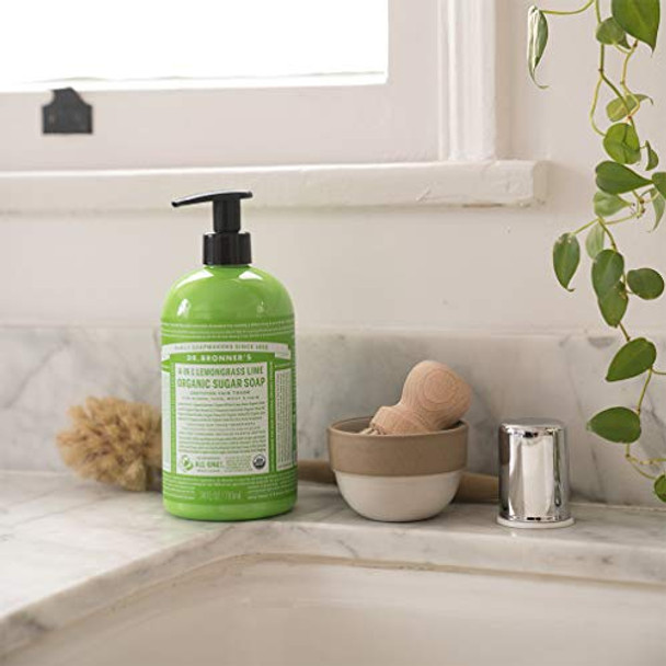 Dr. Bronner'S - Organic Sugar Soap (Lemongrass 12 Ounce) - Made With Organic Oils Sugar And Shikakai Powder 4-In-1 Use: Hands Body Face And Hair Cleanses Moisturizes And Nourishes Vegan
