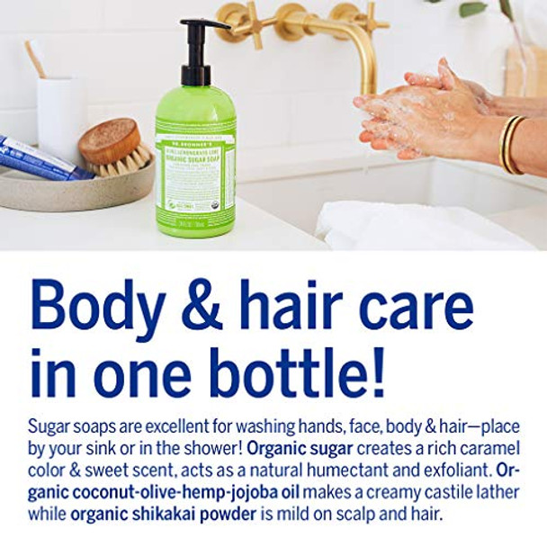 Dr. Bronner'S - Organic Sugar Soap (Lemongrass 12 Ounce) - Made With Organic Oils Sugar And Shikakai Powder 4-In-1 Use: Hands Body Face And Hair Cleanses Moisturizes And Nourishes Vegan