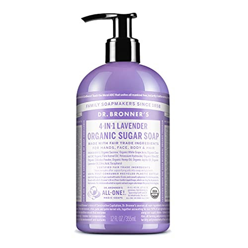 Dr. Bronner's - Organic Sugar Soap (Peppermint 12 oz) - Made with Organic Oils Sugar & Shikakai Powder 4-in-1 Uses: Hands Body Face & Hair Cleanses Moisturizes & Nourishes Vegan Non-GMO