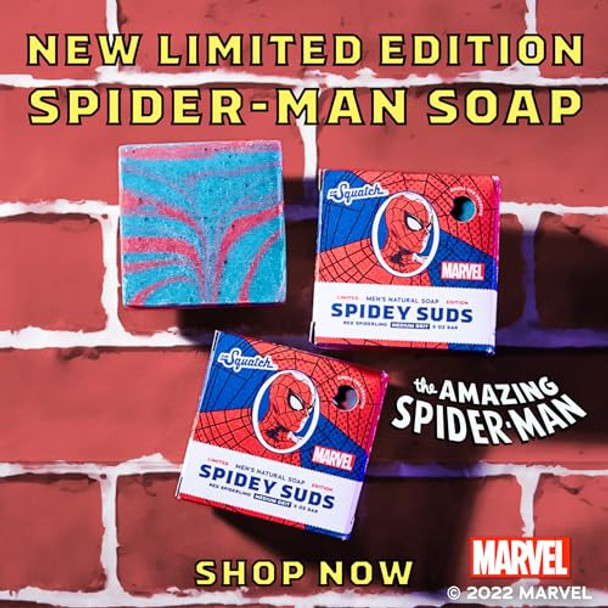 Dr. Squatch Men'S Natural Bar Soap - Spidey Suds - Inspired By Spider-Man - 3 Pack