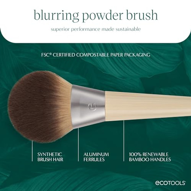 Ecotools Blurring Powder Makeup Brush For Loose & Pressed Powder Large Makeup Brush For All-Over Application Fluffy Synthetic Bristles Eco Friendly Cruelty- & Vegan 1 Count