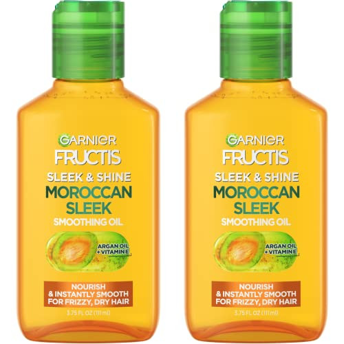 Garnier Fructis Sleek & Shine Moroccan Sleek Smoothing Oil For Frizzy Dry Hair Argan Oil 3.75 Fl Oz 2 Count (Packaging May Vary)