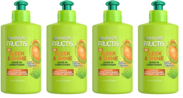 Garnier Fructis Sleek & Shine Leave-In Conditioning Cream For Frizzy Dry Hair Plant Keratin + Argan Oil 10.2 Fl Oz 2 Count (Packaging May Vary)