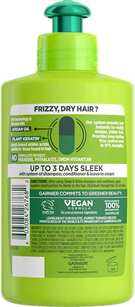 Garnier Fructis Sleek & Shine Leave-In Conditioning Cream For Frizzy Dry Hair Plant Keratin + Argan Oil 10.2 Fl Oz 2 Count (Packaging May Vary)