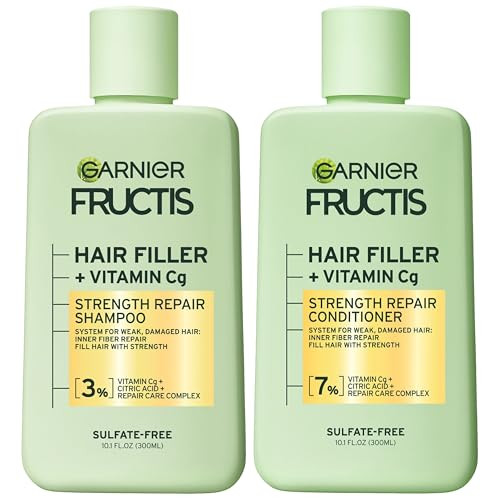 Garnier Fructis Hair Filler Strength Repair Shampoo And Conditioner Set With Vitamin Cg Weak Hair Care 10.1 Fl Oz 2 Items 1 Kit