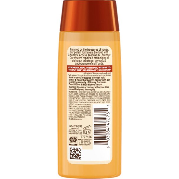 Garnier Whole Blends Honey Treasures Repairing Shampoo, for Dry, Damaged Hair, 3 Fl Oz Travel Size 1 Count (Packaging May Vary)