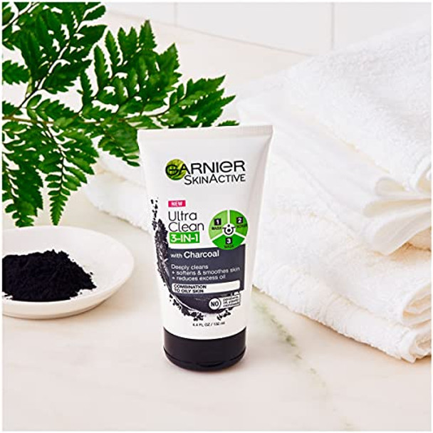 Garnier Skinactive Charcoal 3 In 1 Face Wash Scrub And Mask 4.4 Fl. Oz.