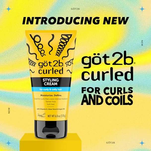 Göt2B Curled Styling Cream 6Oz For Type 3-4 Curly & Coily Hair Good For Curls That Crave Intense Moisture Tames Frizz Soft Feel