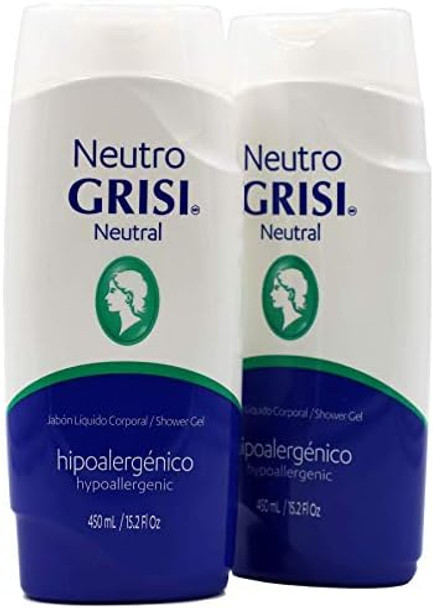Grisi Neutral Shower Gel Cleansing Shower Gel Hypoallergenic Sensitive Skin Smother Skin 2-Pack Of 15.2 Fl Oz Bottles.