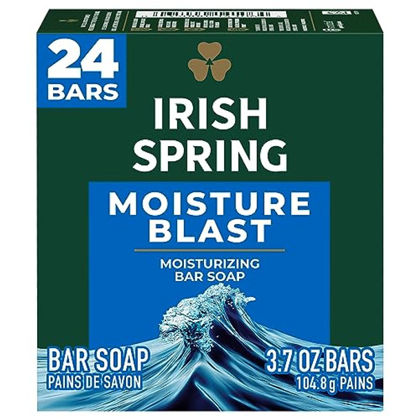 Irish Spring Bar Soap For Men Moisture Blast 3.7 Oz 24 Pack & Icy Blast Bar Soap For Men Mens Soap Smell Fresh And Clean 12 Hours