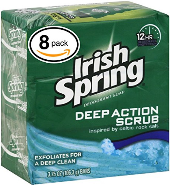 Irish Spring Deep Action Scrub Deodorant Soap By 3 Count Fresh 11.1 Oz (Packaging May Vary)