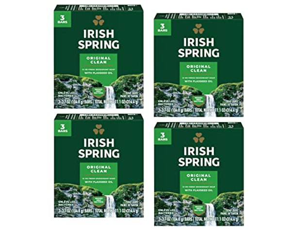 Irish Spring Deodorant Bar Soap Original 3.75 Oz Bars 3 Ea (Pack Of 4)